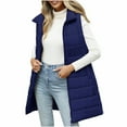 thumbnail image 2 of Zedker Casual Women'S Solid Color Lapel Collar Sleeveless Long Jackets with Pockets,Comfy Full Zipper Coats for Fall and Winter,Navy,S, 2 of 9