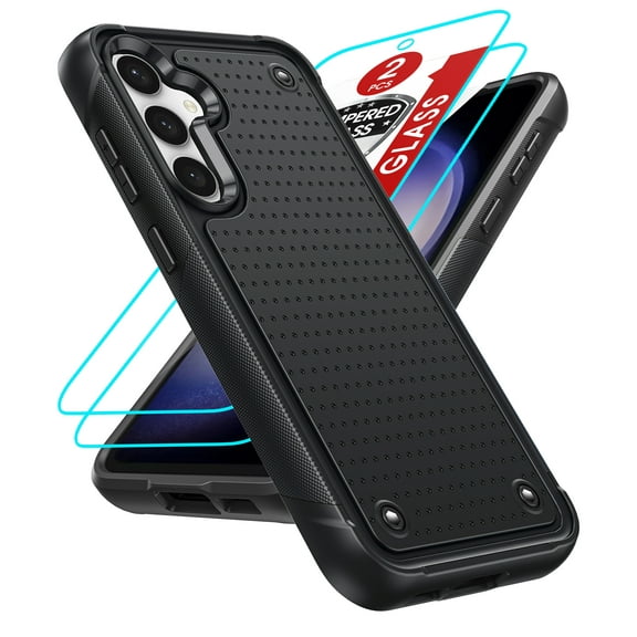 LeYi for Samsung Galaxy S23 FE Case, Galaxy S23 FE Phone Case with [2Pcs Tempered Glass Screen Protectors], Heavy Duty Protective Rugged Case for S23 FE 5G Black