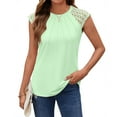 thumbnail image 1 of Summer Savings Clearance! Ladies' Casual Loose Solid Color Round Neck Lace Patchwork Short-Sleeved Top with Pleats on the Chest, Comfortable and Elegant Top for Women Clearance Sales Today Deals Prime, 1 of 9