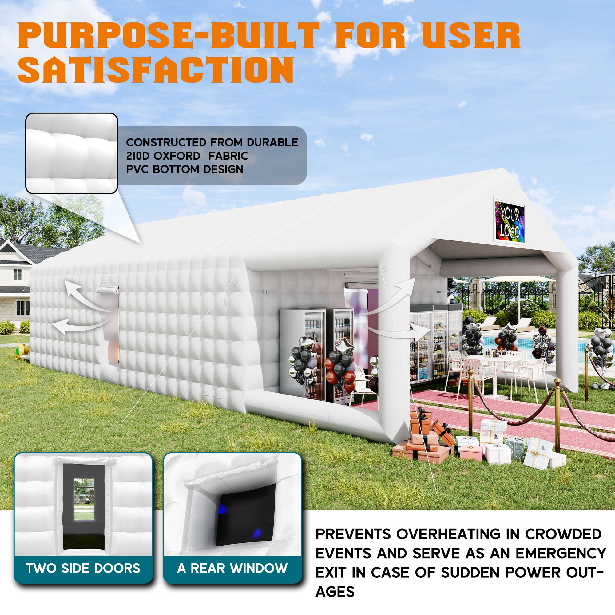 Jocisland 39x20x14 ft Large Inflatable Nightclub Tent for Adults with Pavilion Rest Area, White Inflatable Night Club Gazebo for Wedding, Birthday