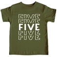 thumbnail image 4 of Bold 5th Birthday Explosion T-Shirts and Raglans for Girls and Boys Fifth Birthday Outfit White on Military Green Shirt Youth Small, 4 of 5