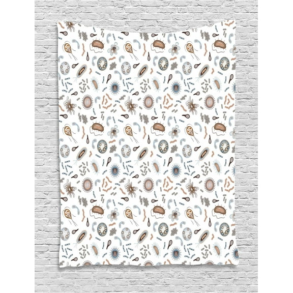 Biology Tapestry, Bacteria Virus and Germs Disease Microorganism Cells Illness Health Theme Pattern, Wall Hanging for Bedroom Living Room Dorm Decor, 60"W X 80"L, Multicolor, by Ambesonne