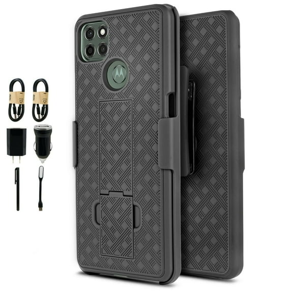 Value Pack ! for Motorola Moto G9 POWER with Temper Glass Phone Case 360° Cover Clip Kickstand Holster Hybrid Shock Bumper