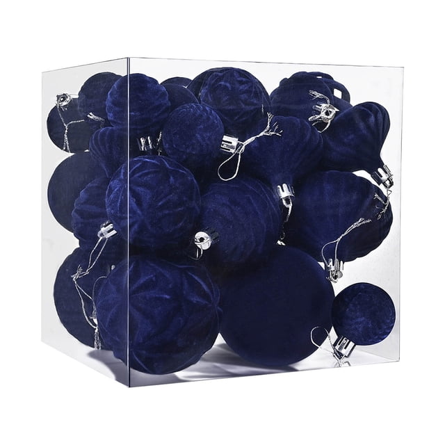 Bolas Navideñas de Flocado con Formas Especiales, 36 Adornos Pintados de Terciopelo Rojo | Decoraciones Navideñas de Tela Suave | Adornos para Árbol Multifuncionales, Guirnaldas y Centros de Mesa