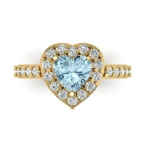 2.03 ct Heart Cut Simulated Blue Diamond with Simulated Diamond Halo Accents 18K Yellow Gold Womens Engagement Ring