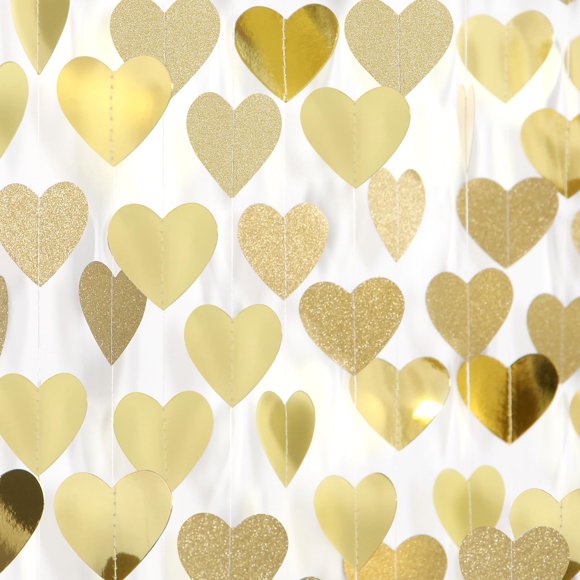 Guirnalda con forma de corazón Burgleda para decoración de fiesta, 16 m, color champán dorado