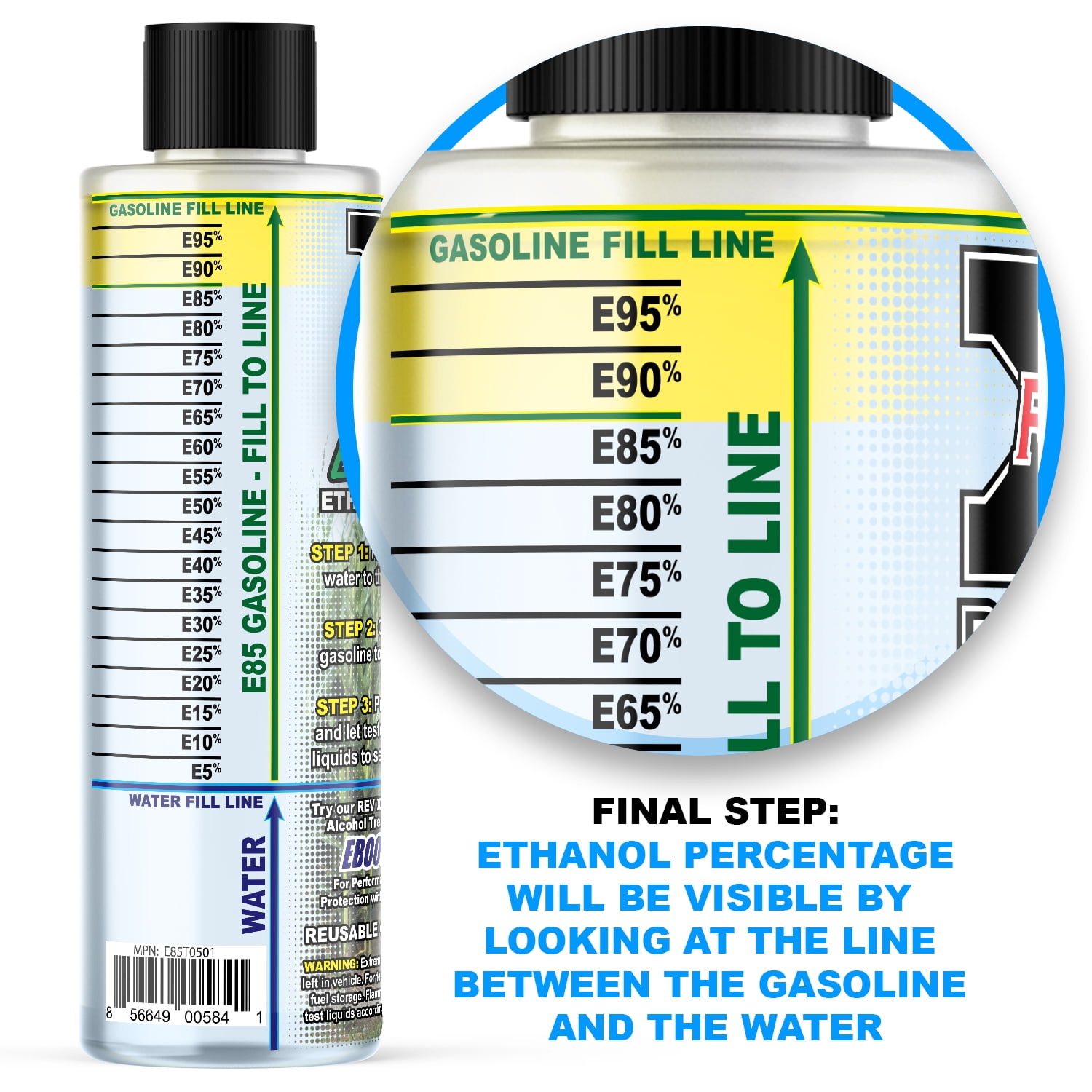 REV-X E85 Tester - Reusable Ethanol Gasoline Test Bottle