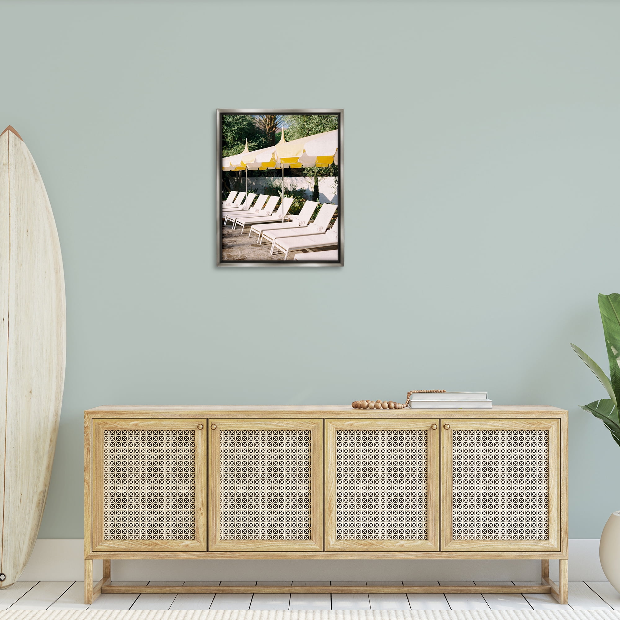 Stupell Industries Poolside Beach Chairs Landscape Photography Gray Floater Framed Canvas Art Print Wall Art, 25 x 31