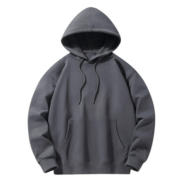 Yuyuzo Mens Hoodies Solid Color Long Sleeve Fashion Pullover Tops Drawstring Sweatshirt with Pocket