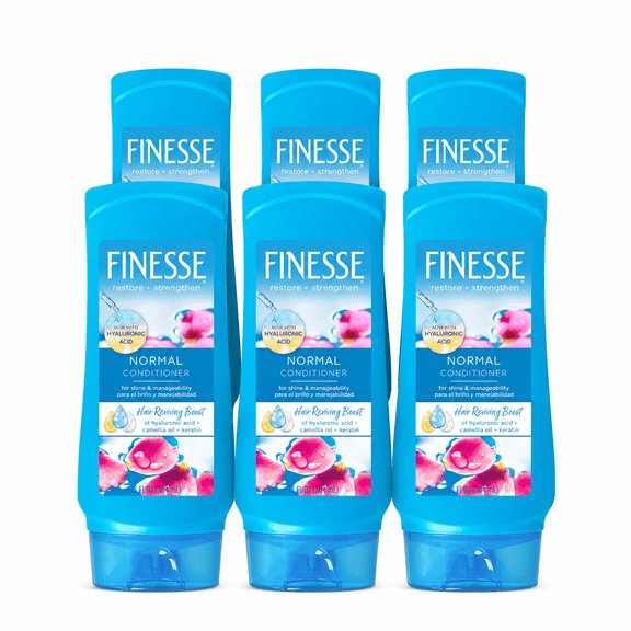 FINESSE Normal Hair Conditioner for Men & Women to Enhance Shine & Manageability, Made with Hyaluronic Acid, Camellia Oil & Keratin, 13 Fl Oz, 6 Pieces