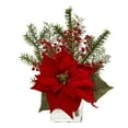 thumbnail image 2 of Nearly Natural Poinsettia, Pine and Berries in Vase Artificial Arrangement, 2 of 2