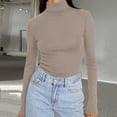 thumbnail image 2 of Nestiefly Womens Turtleneck Tops Long Sleeve Lightweight Stretchy Fit Shirts Winter Thermal Base Layer Undershirt Khaki XS, 2 of 8