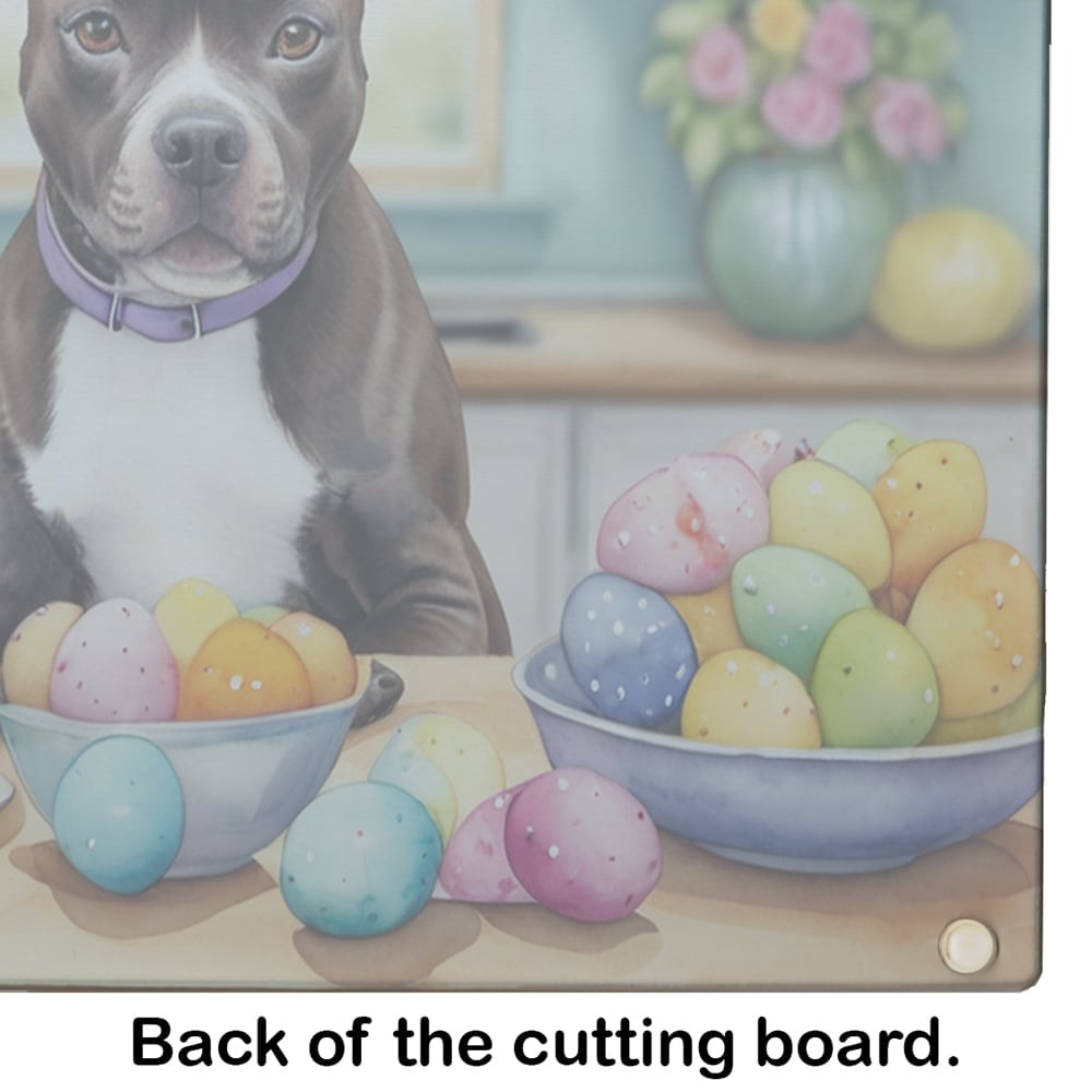 Decorating Easter Staffordshire Bull Terrier Glass Cutting Board 12 in x 15 in