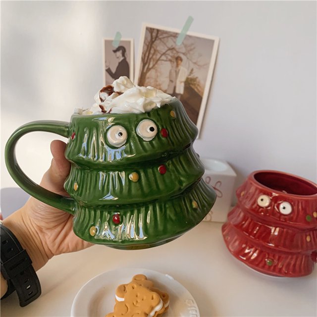 Rwnbm Christmas Mug Holiday Gift Sweethearts Ceramic Mug Gift Mug Christmas Tree Coffee Cup Large Capacity