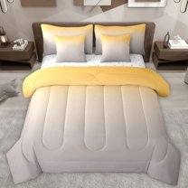 Homewish Gradient Orange Gray 7pcs Bedding Comforter Set,Ombre Print Queen Bedding Sets,Minimalist Aesthetic Queen Sheet Sets For Kids,Microfiber Bedroom Decor Reversible