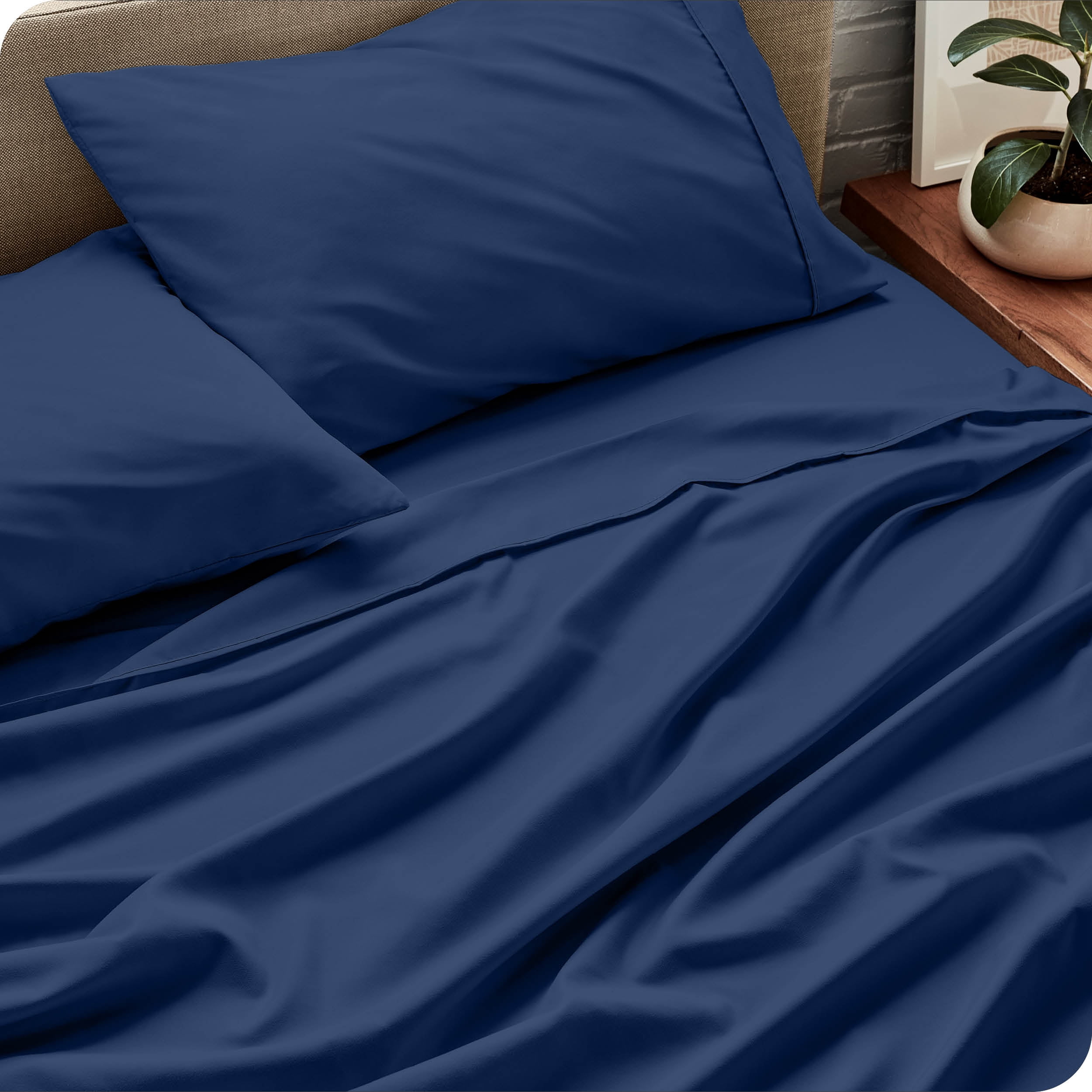 Bare Home Dark Blue Microfiber Sheet Set, Wrinkle Resistant, Deep Pocket, Full