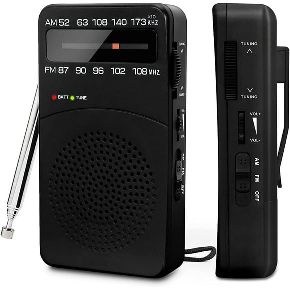 Small Transistor Receiver with Signal Display and Rear Clip Portable Battery-Powered FM/AM World Radio