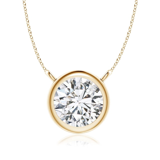 Angara Collier Diamant Naturel - Collier Solitaire Diamant Rond avec Lunette en Or Jaune 14K pour Femmes