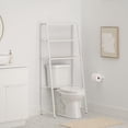 thumbnail image 2 of 3-Tier Metal Over The Toilet Storage Shelving Rack Freestanding Bathroom Organizer with Wood Grain Shelves 27in x 15in 60in White, 2 of 3