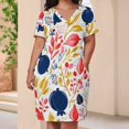 thumbnail image 4 of Floral Berry Navy Gold Pattern Loose Pocket Dress Dresses Summer Summer Dresses for Women, 4 of 9