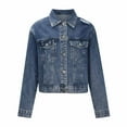 thumbnail image 5 of Odeerbi Jean Jackets for Women Outerwear Coats Spring And Autumn Lapel Washed Short 2025 Fashion Loose Hole Long Sleeve Pocket Denim Jacket Top Dark Blue, 5 of 9