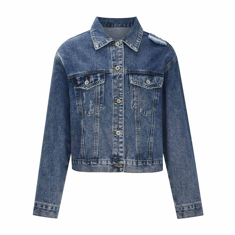 jsaierl Women's Crop Denim Jackets Oversize Long Sleeve jsaierl Women's Crop Denim Jackets Oversize Long Sleeve