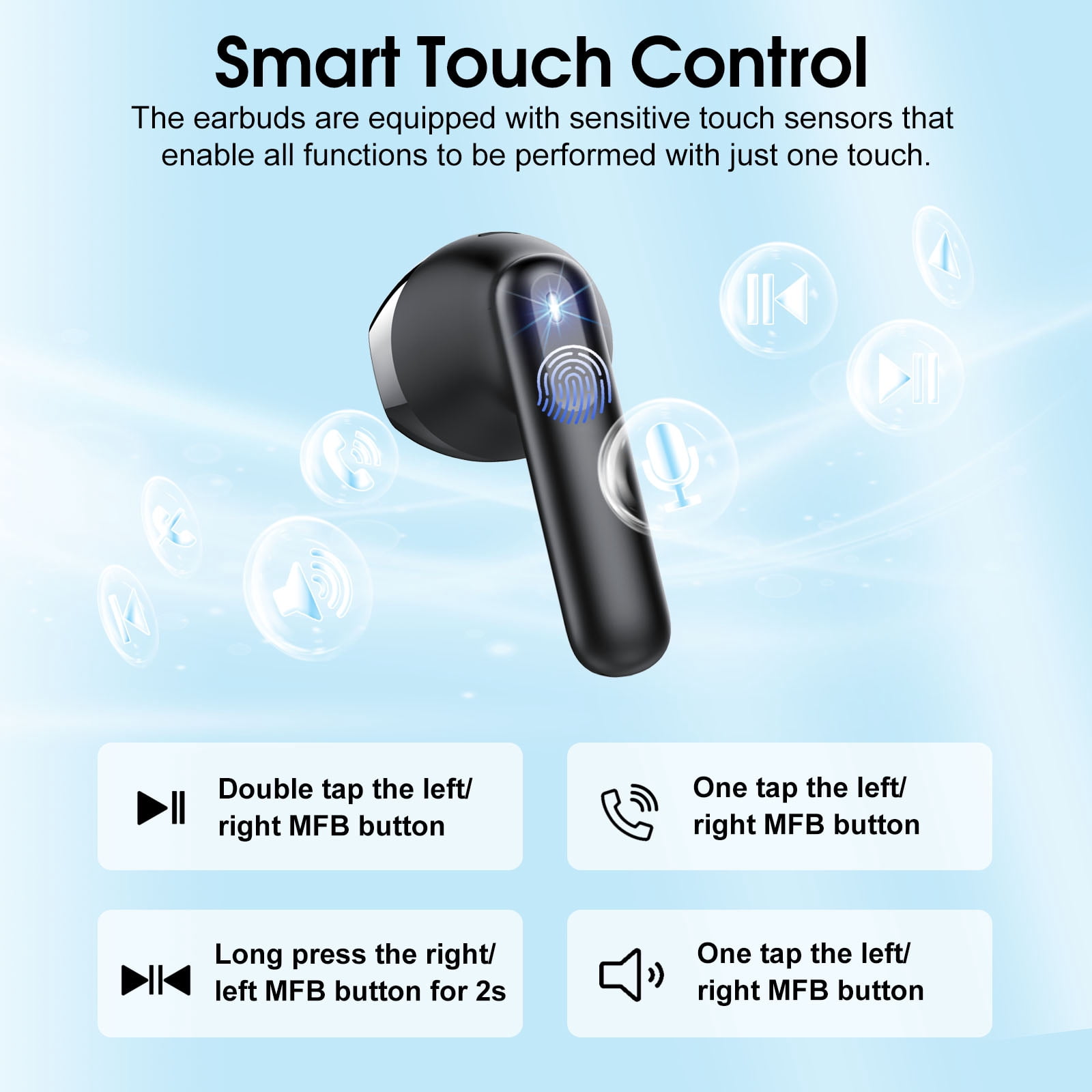 Wireless Earbuds, Bluetooth Ear Buds 5.4 Mini Hifi Stereo with 4 Enc Noise Cancelling Mics Wireless Headphones, 40H in Ear Earphones, Usb C, IP7 Waterproof Bluetooth Headphones for Sports, Workout
