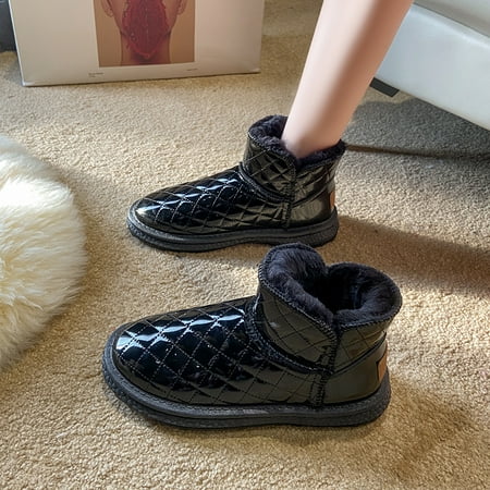 

Women s Faux Patent Leather Snow Boots Waterproof Non-slip Ankle Boots Warm Plush Lined Short Boots Women s Footwear
