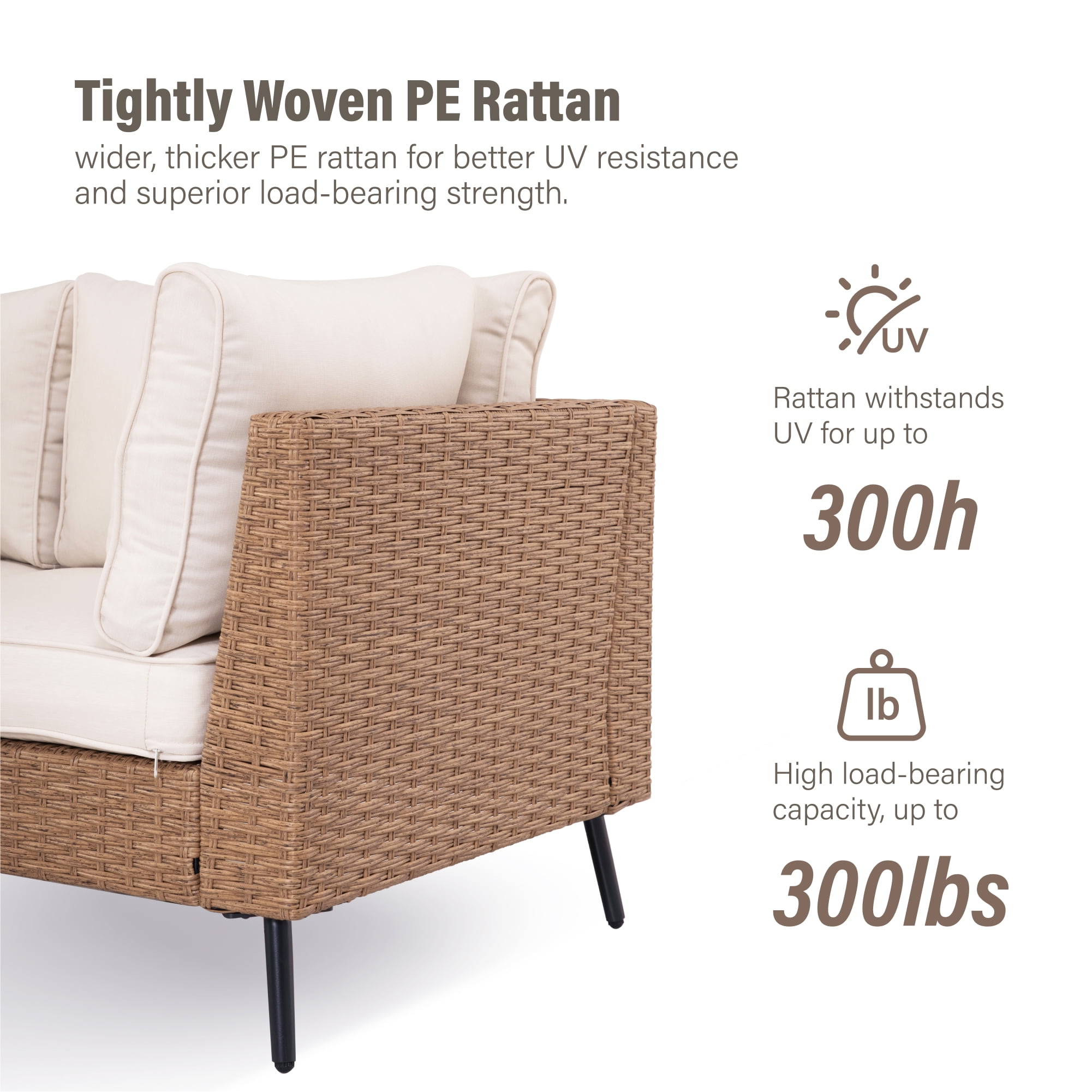 LAUSAINT HOME 8 Pieces Outdoor Furniture Set, Patio Rattan Wicker Sectionals with 6 Chairs and 2 Ottomans, Beige Cushions