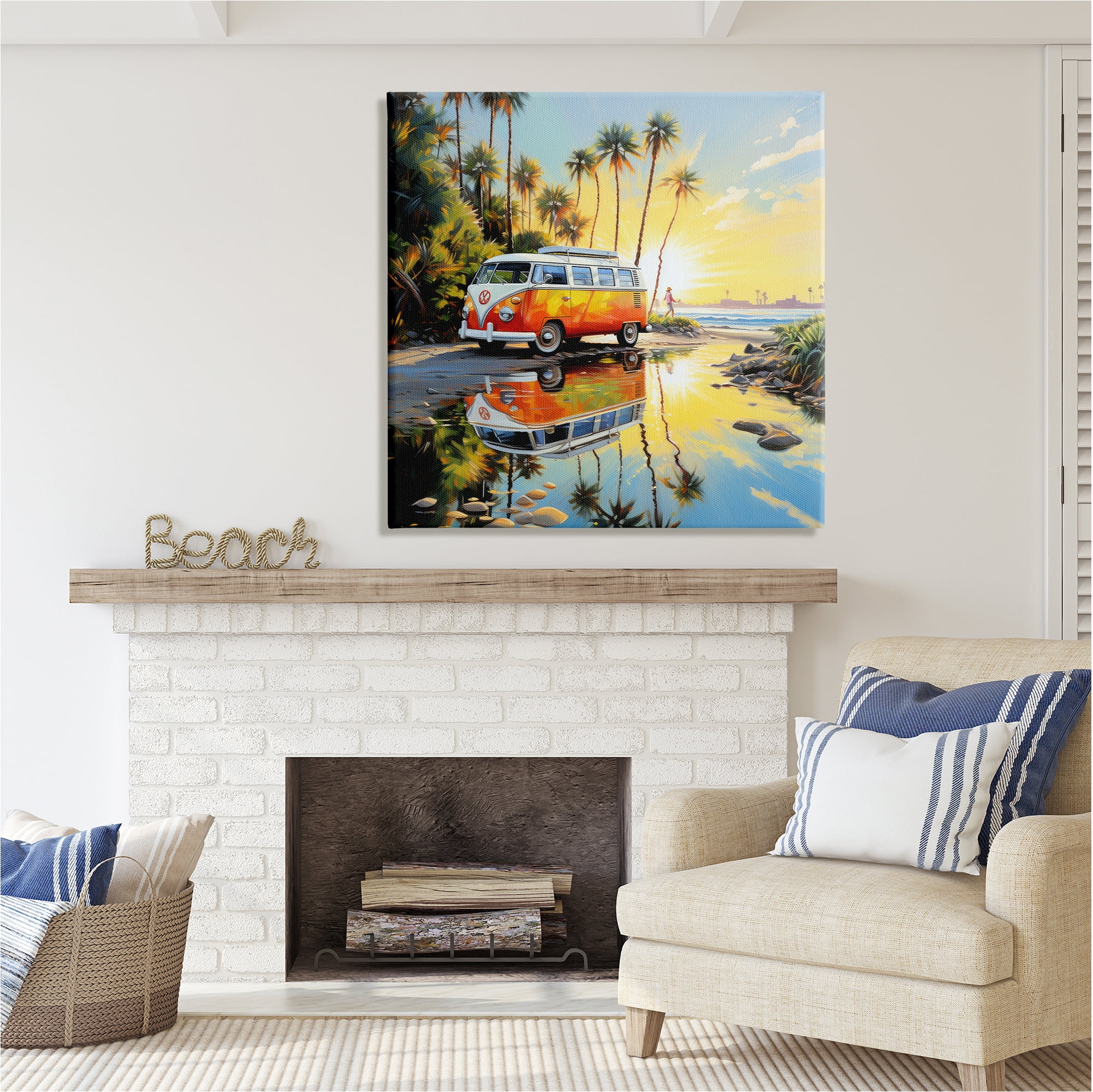 Stupell Industries Tropical Summer Van Transportation Painting Gallery Wrapped Canvas Art Print Wall Art, 36 x 36
