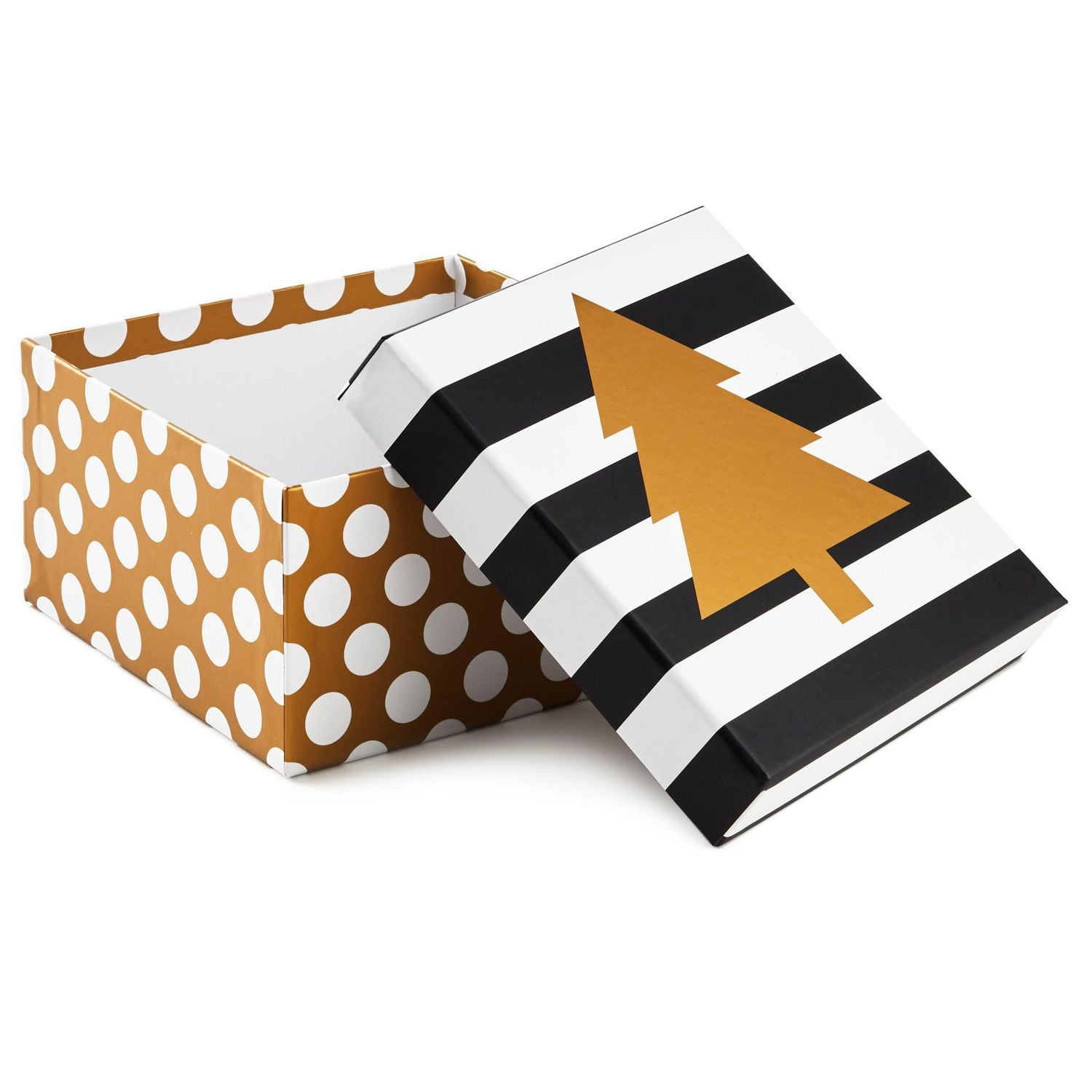 Hallmark Gold Tree on Stripes 7.2" Small Square Christmas Gift Box