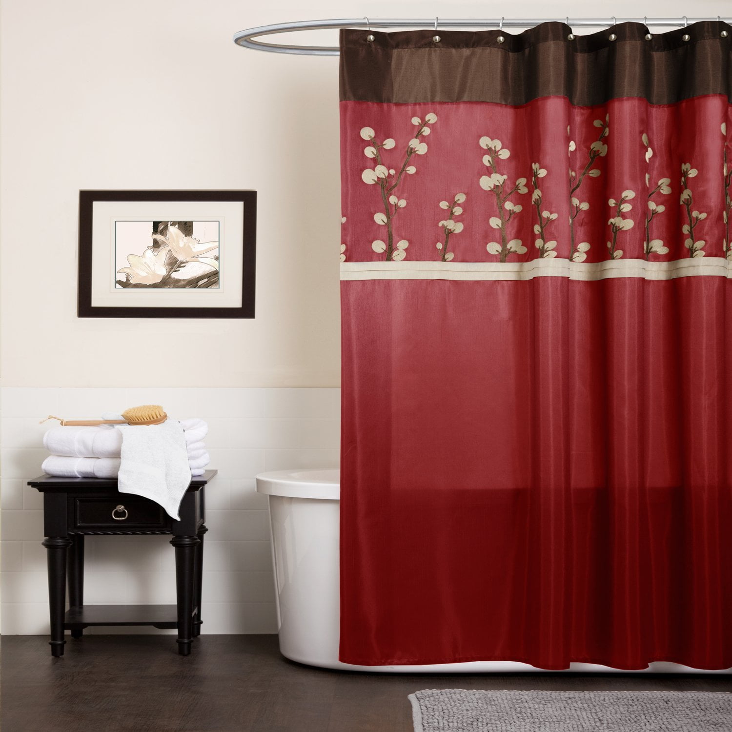 Cocoa Flower Shower Curtain 72 Inch By Red Includes 1 Cocoa Flower Shower Curtain 72 Inch By Red Includes 1 Lush Decor