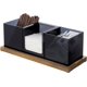 thumbnail image 1 of Organizador para condimentos de café y té con 3 compartimentos extraíbles, hecho de acrílico negros translúcido y bandeja decorativa de madera maciza, juego de 4 piezas, 1 of 8