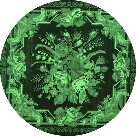 Ahgly Company Indoor Round Medallion Emerald Green French Area Rugs, 6' Round
