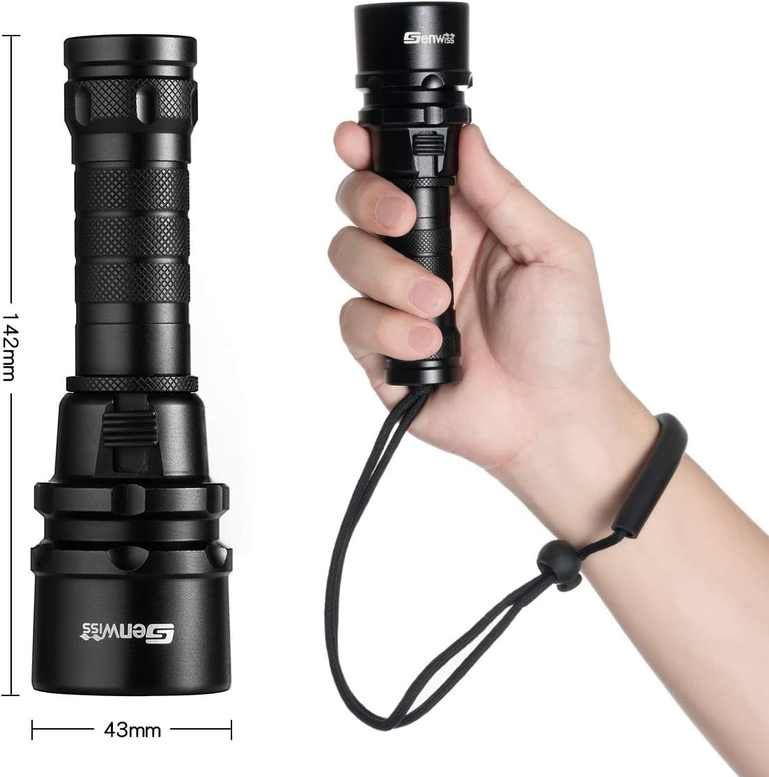 Genwiss XM-L2 LED Scuba Diving Flashlight, 2000 Lumens Waterproof Underwater Dive Torch with Rechargeable Battery