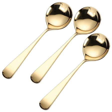 

3pcs Golden 304 Stainless Steel Spoon Fashion Dessert Serving Spoon Tableware Round Spoon for Home Restaurant