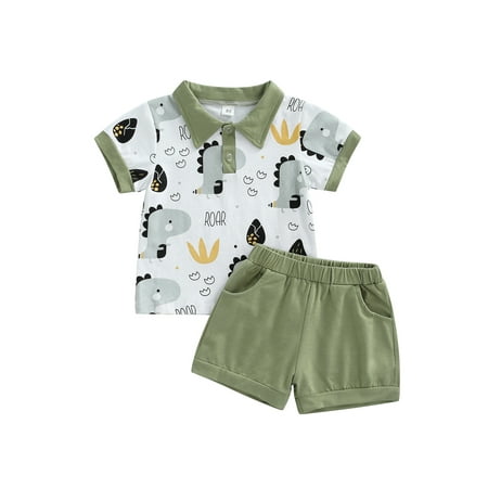 

Hirigin Dinosaur Patterned Short Sleeve Tops and Solid Short Pants Set for Toddler Boys