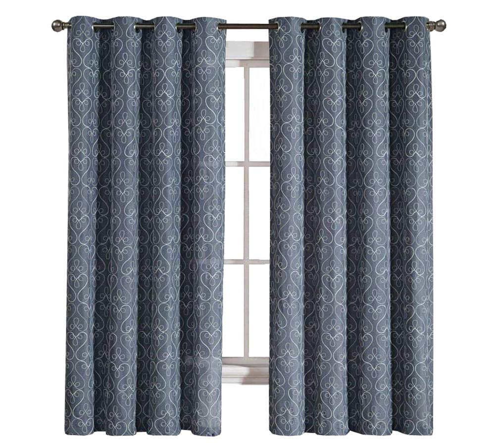 Hanson Embroidered Grommet-Top Curtain Pair Panel 76x84 in Floral Blue A23 