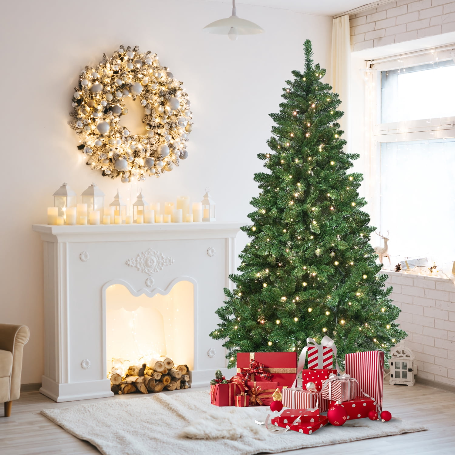 Euroco 7ft Green Christmas Tree with 400 WiFi-Controlled RGB LED Lights, 1063 PVC Tips, 38 Light Functions, Music Sync, Hinged Structure & Metal Stand – Smart App-Controlled Holiday Tree
