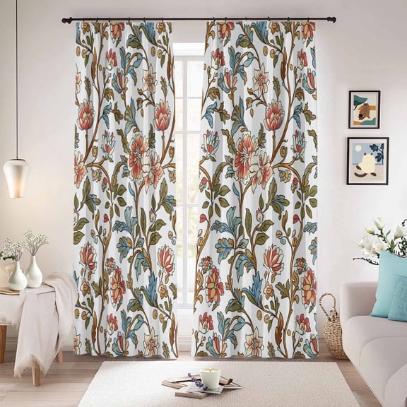 Red Floral Blackout Curtains for Bedroom/Living Room, Pinch Pleated Black Out Curtains, Botanical Watercolor Vintage Flower Leaf Room Darkening Window Drapes with Hooks 2 Panels, 39"x70"