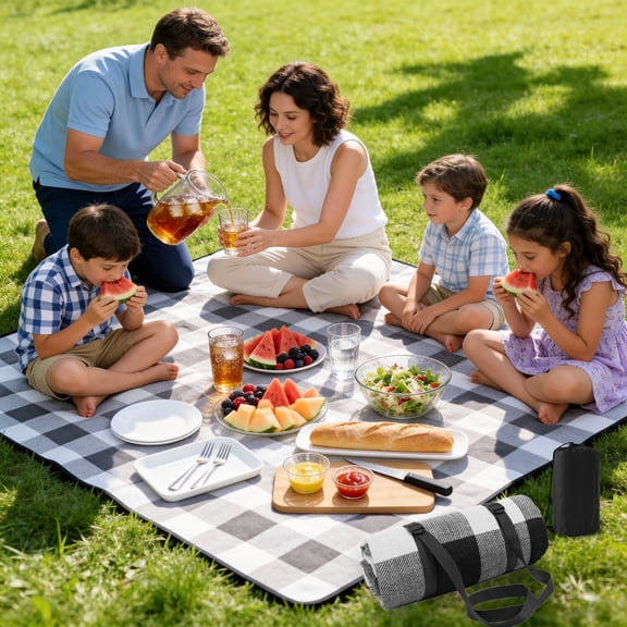 BN-LINK Picnic Blanket with Carry Strap, 78'' x 78'' Extra Large Waterproof Picnic Mat Sandproof Foldable Compact Beach Blanket, Outdoor Mat for Camping, Park, Beach, Grass