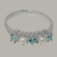 thumbnail image 5 of LBG British Made 925 Sterling Silver Natural Aquamarine & Cultured Pearl Womens Eternity Ring - 33 size options - Size 9.75, 5 of 7