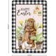 thumbnail image 2 of Letreros de metal retro con diseño de conejo de Pascua con flores y cuadros negros, placa de metal de 12 x 8 pulgadas, 2 of 5