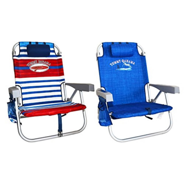 2 tommy bahama 2016 backpack cooler beach chair with storage pouch and towel bar (red/white/blue