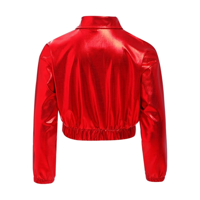 YUUMIN Veste Métallique Décontractée à Sequins pour Filles et Garçons, Veste à Col Rabattu avec Fermeture Éclair, Vêtements de Sport Rouge 8