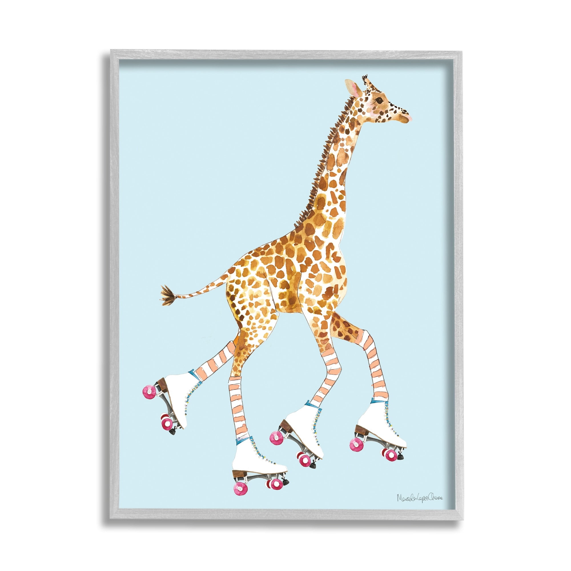 Stupell Industries Funky Giraffe Roller Skates Pink Wheels Striped Socks, 24 x 30, Design by Mercedes Lopez Charro