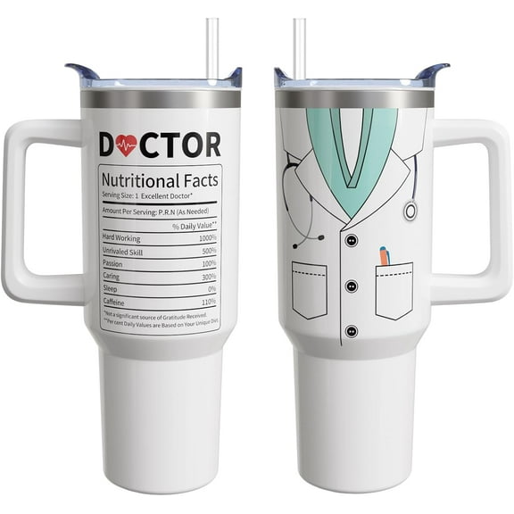 Doctor Day Gifts for Women Men, 40 Oz Tumbler with Handle and Straw, Doctors Week School Graduation Cup, Dr Presents Insulated Stainless Steel Water Bottle 1PC