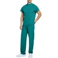 thumbnail image 2 of DENGDENG Blue Scrubs for Women Workwear Nurse Uniform Short Sleeve Quarter Zip Up V-Neck Scrub Top and Jogger Pants Soft and Stretchy Nursing Breathable Scrubs Set with Pockets, XL, 2 of 6