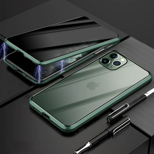 Privacy Magnetic Case For Iphone 11 Pro Max 6 5 Dteck Anti Peeping Clear Double Sided Tempered Glass Built In Privacy Screen Protector Magnet Absorption Metal Frame Anti Spy Case Dark Green Walmart Com Walmart Com
