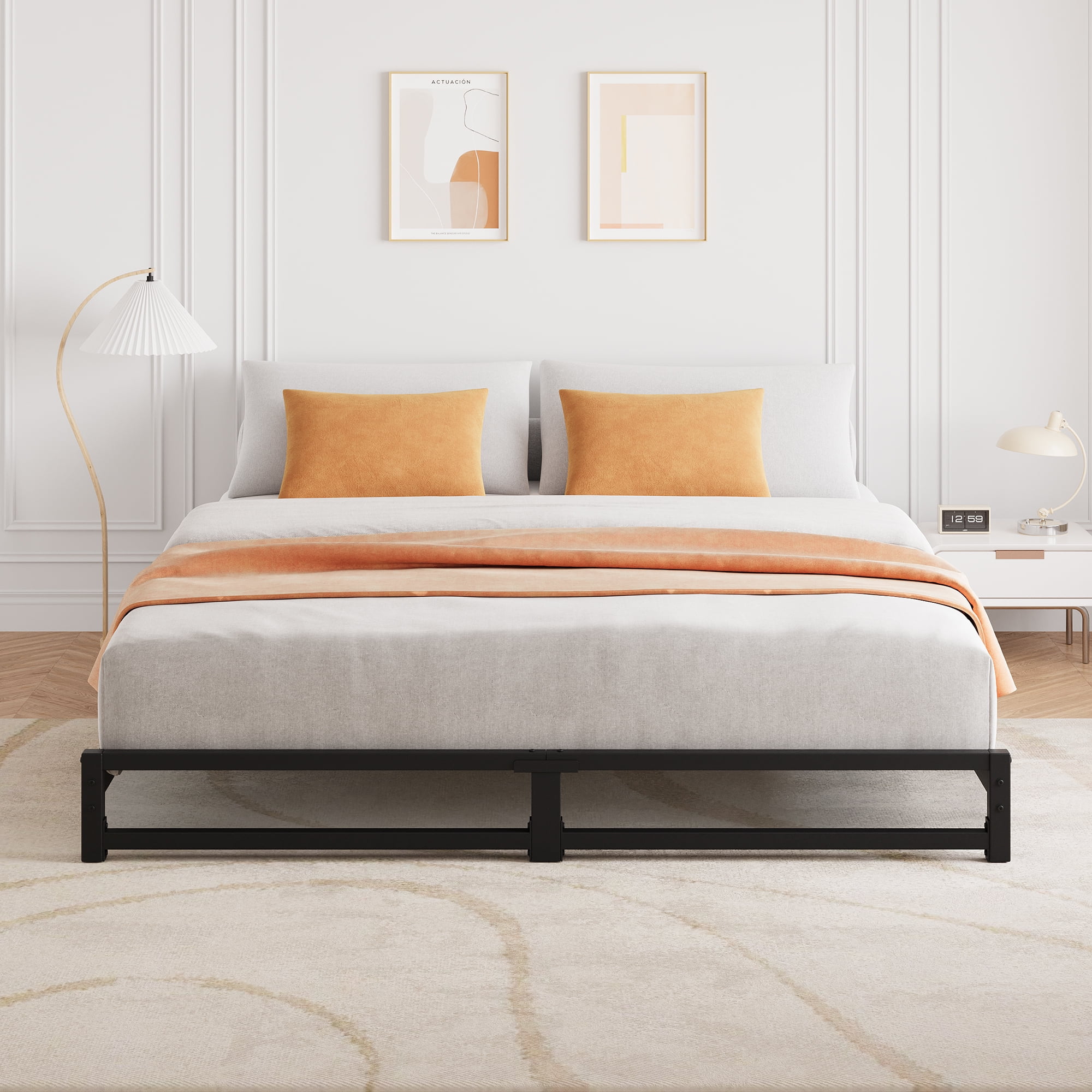 ChaoLink Queen Size Metal Platform Bed Frame with Wavy Pattern, Steel Slat Support, Mattress Foundation and No Box Spring Needed, Easy Assembly, Blackblack